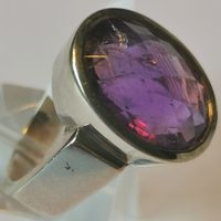 Faceted Oval Amethyst Silver Ring