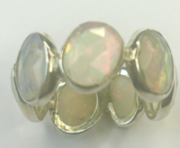White Opal 7 gemstones silver ring